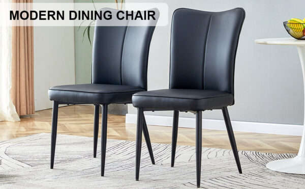 528c18a8253642878ad7661a690ce6f1_20231018_30e9ead91fcf98417aebfab5f21952b3 Modern Black PU Chair Set - Two Pieces, The backrest has a vertical and smooth line design.Black Metal Leg.Suitable for placement in kitchen, living rooms, and other venues.W1151116750