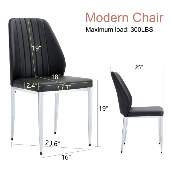 52a688bf625946e9b4db2585f5bb13e3_d3a426293da5ae6b825fdd27f841f170 Set of Four Black PU Comfort Dining Chairs (17.7"x25").Dining chair with extended backrest,BLACK PU,Silver metal legs,Suitable for various places such as family restaurants, hotels, coffee shops,etc.