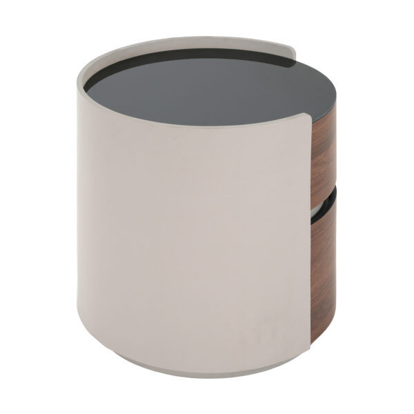 52abd5c8df2441b29708a2140229a851_b058c3a90df9e9311792f19985b80c50 MDF ITALIAN RETRO DOUBLE STORAGE ROUND SIDE TABLE, GRAY BROWN COLOR