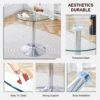 A glass tabletop with a diameter of 35 inches and a modern minimalist circular dining table with electroplated silver metal legs. Suitable for restaurants, living rooms, and conference rooms.BT-1166