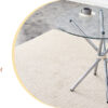 Round clear glass dining table with a unique shape for 4-6 people, with ring-shaped gathered silver metal legs, suitable for desks, kitchens, terraces, dining rooms.