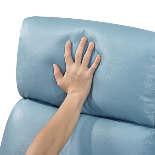 Glider Recliner Chair with Swivel Motion Blue Leather Upholstery Solid Wood Comfort Luxury Living Room Furniture 1pc