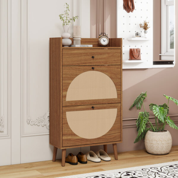 Rattan, Allen 2 Door 1 Drawer Cabinet, Shoe Rack, Double Layer, Suitable for Entrance