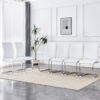 Luxury Simple Arch Chair - Set of 6 White PU Material High Resilience Dining Chair with Arched Metal Silver Leg.