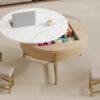 Modern Round Lift-Top Coffee Table with Storage & 3 Ottoman White & Natural