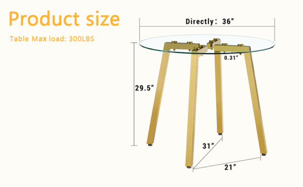 531c3cd7db3046afbba7a47e93d1f33b_9653f460f52896c29d9dca12bd82aa60 Modern Luxurious Round Tempered Glass Dining Table with Gold 7-Shaped Metal Legs,suitable for family meals, office conferences, or as a casual coffee table for various occasions.36*36*29.5