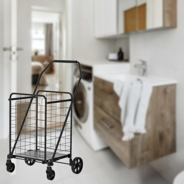Shopping Cart with Shelf,Grocery Cart on Wheels, Foldable Utility Shopping Carts with Double Basket and 360° Rolling Swivel Wheels for Groceries Laundry