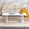 Chinese style white solid wood and imitation rattan coffee table, rectangular solid wood coffee low table, small living room coffee table