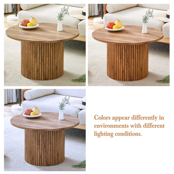 534bb08bc6ab4c92a1868e4fe4c39e56_5e0149819477c42ff03c19ef10960904 A modern circular coffee table with a diameter of 27.5 inches interprets home aesthetics and practicality. MDF material,cylindrical table leg design.Becoming the visual focal point of home decoration.
