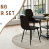 Table and chair set. A 47.3-inch diameter modern spliced color circular dining table - double-layer storage.Paired With 4 Black Linen-Cotton Material High Resilience Dining Chair with Metal Black Leg.
