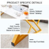 A coffee table is made of rock slab material, with a natural and smooth marble pattern on the surface, which complements the modern design of the golden metal legs and adds a touch of fashion.47*23.6
