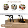 Modern Round Lift-Top Coffee Table with Storage & 3 Ottoman White & Natural