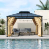 TREXM 10'x12' Hardtop Outdoor Gazebo, Heavy Duty Double Roof Patio Gazebo with Aluminum Frame, Double-Layer Side Walls Mosquito Netting & Privacy Curtains for Patio, Garden, Backyard (Beige)