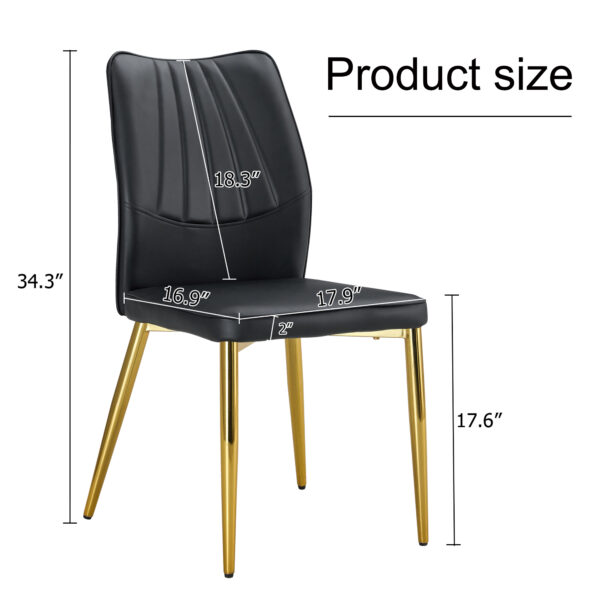 53a05d8d16d342f199dc0b03b2b3b69b_20240205_bd78277a4230cec72ca4b94660a95099 Four black dining chairs. A medieval modern chair made of PU material with soft cushions, equipped with golden metal legs. Suitable for restaurants and living rooms