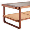 Modern simple rectangle double-layer Walnut color solid wood Glass desktop tea table rattan woven Chinese side table small rectangle table suitable for living room, dining room and bedroom