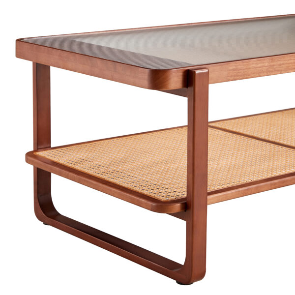 53b13f99fa45448eaf335b40dccef723_20230612_21b6f04de866f27b658d57ff8db2b61b Modern simple rectangle double-layer Walnut color solid wood Glass desktop tea table rattan woven Chinese side table small rectangle table suitable for living room, dining room and bedroom