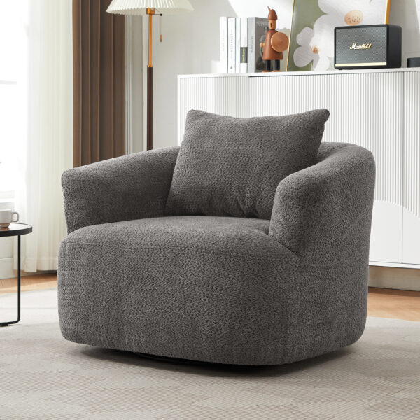 360° Swivel Chair, 38.2" Accent Chair Sofa, Upholstered Swivel Barrel Sofa Chair with a Throw Pillow for Living Room, Bedroom, Office and Hotel, Grey