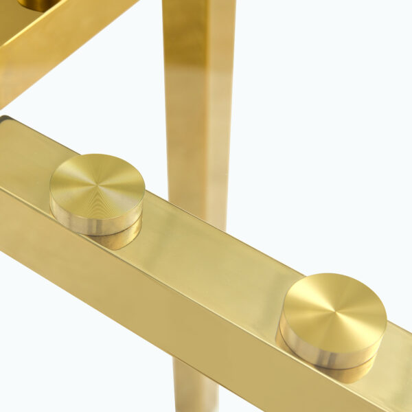 53cfac06ab514b4aab22603dcfad73cd_db621a34413e0c7b406577e3a7810925 Modern Luxurious Round Tempered Glass Dining Table with Gold 7-Shaped Metal Legs,suitable for family meals, office conferences, or as a casual coffee table for various occasions.36*36*29.5