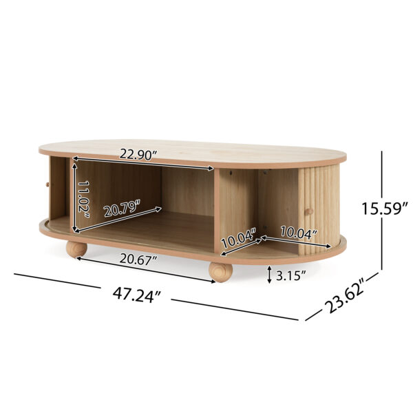 53fa75017d0340a796a448f1d4241e6d_9e65fee6ffbe5bdc62dd2e2ab3193cbe MDF ELEGANT LONG OVAL STORAGE SIDE TABLE WITH RETRO CHARM, NATURAL COLOR