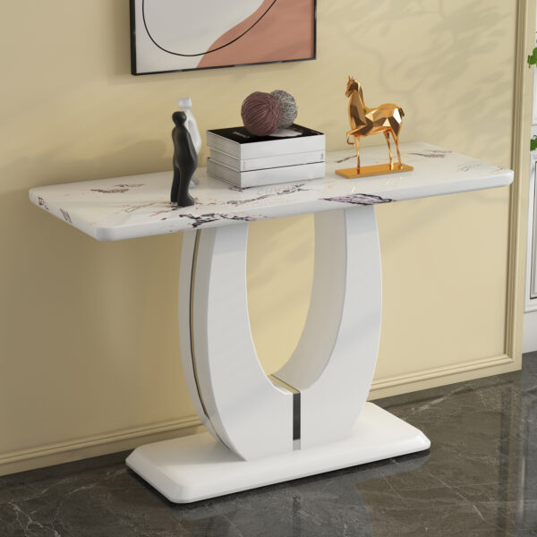 Modern Simple Glossy White Rectangular Counter Bar Table 47.24" x 18.11" x 29.52" For Living Room Bedroom Bedside Entrance House Balcony Office Bathroom. BT-1280
