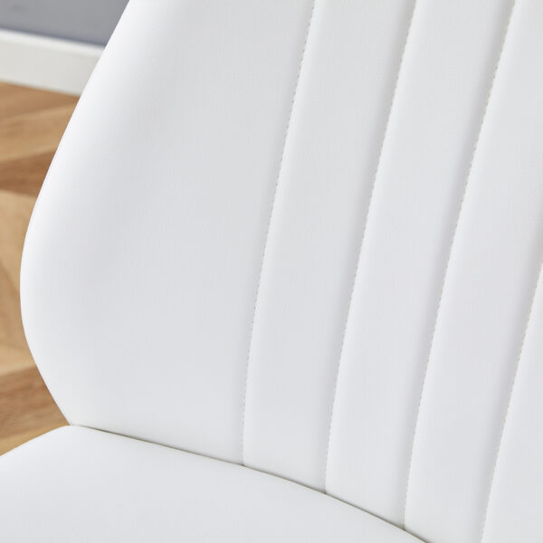 54264ef2e5b84cc98011e40db8a17003_74ae41be73e3ce7e33aea5ac73d91811 Set of Four White PU Comfort Dining Chairs (17.7"x25").Dining chair with extended backrest,WHITE PU,Silver metal legs,Suitable for various places such as family restaurants, hotels, coffee shops,etc.