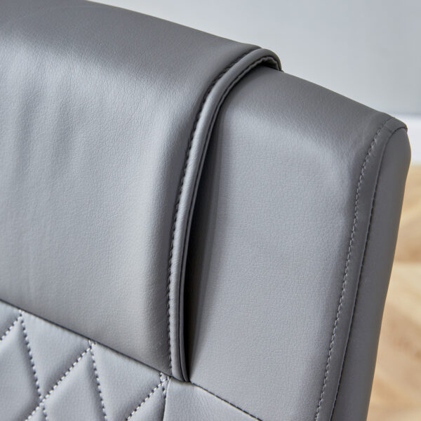 5432522bb3f54e7596a2e291d4976de9_aeb53057fc098e898958811dc171b6ab Table and chair set.64.5 x 35.4 Inch Stylish White Marble Textured Dining Table,Perfectly Blending Simplicity And Transparency.Paried With 4 Dark Gray High-quality PU Chairs With Arched Metal Legs.