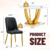 Table and chair set.Luxurious Snow Mountain White Slab Round Dining Table Set - 47"x47" with 4 Black PU Chairs with Simple Line Designs On The Backrest .Golden Metal Legs.
