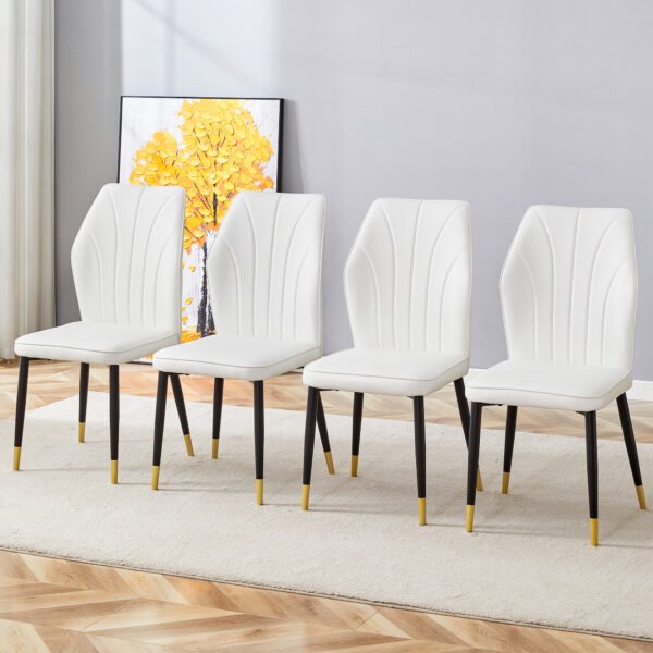 54600689a11b4b75afb3d7c5cfe21dcd_802c899f388b93c50604848c015f0ecb 4 modern dining chairs with stylish PU patterned backrest and black metal legs for a comfortable home experience in the kitchen, bedroom and office.