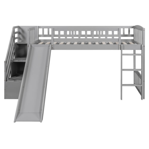 Stairway Twin Size Loft Bed with Two Drawers and Slide,Gray(OLD SKU:LT000515AAE)