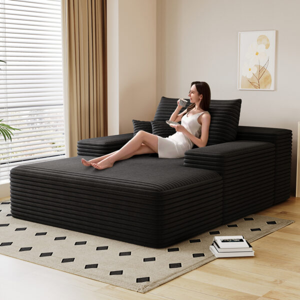 54703440a5324dcd91fe8175a284825d_b15ed70a8aabb45b2a754a4cae728c23 Modern Sofa bed lounger for moviebonus room,No Assembly Required,Black(Plush Corduroy Fabric)