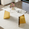 63"x31.5x30" Pandora Patterned Sintered Stone Dining Table with Golden Stainless Steel Butterfly Legs.The tabletop is designed to be scratch and heat resistant.Slabs Tabletop,Stainless Steels Legs.