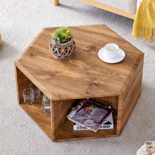 5498ed6603e745aa89f0b4d9ac4ae3c7_82fc5fc67d47e1570c3c63270a72b5d7 Hexagonal MDF coffee table, characteristic pattern stickers, multi-hole design to give more storage space, simple and convenient design makes it suitable for all kinds of style scenes.