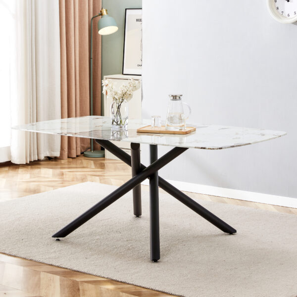 549909ee229548b7855659c8839112ad_20230613_1328f81ca6223cf8ea3f84deede4332a Large rectangular imitation marble dining table, 6-8 seats, 0.39 "black artificial marble countertop, smooth chrome legs, Sleek Chrome Legs. Perfect for Kitchen, Dining, Living, Meeting, Banquet 1537