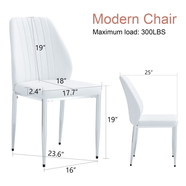 54b6c4dcc50f463bbf41b4edf42af64e_8465260605204096ab61b56fbeb5eee0 Set of Four White PU Comfort Dining Chairs (17.7"x25").Dining chair with extended backrest,WHITE PU,Silver metal legs,Suitable for various places such as family restaurants, hotels, coffee shops,etc.