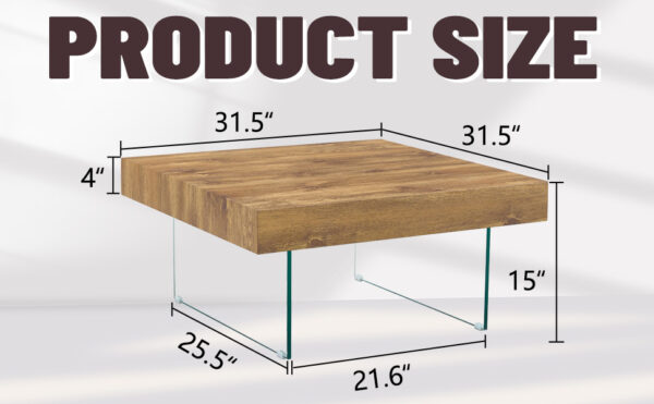 54e15dd1ddb945f49ec5ab61059e6a27_ee8518573a571580a08eaa021126b4c3 Natural Style Square MDF Coffee Table - 31.5"x31.5" with Tempered Glass Legs.Density Board Sticker,Reinforced Glass.