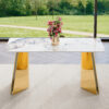 63"x31.5x30" Pandora Patterned Sintered Stone Dining Table with Golden Stainless Steel Butterfly Legs.The tabletop is designed to be scratch and heat resistant.Slabs Tabletop,Stainless Steels Legs.