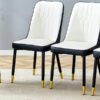 Modern Two-Tone PU Dining Chairs - White and Black spliced chairs With Gold Decorated Legs.White and Black spliced,Black Metal Legs,Set of 4 chairs.