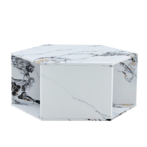 54ed424cefae44c7a293d6f7b2bf9201_419bbac8697bcf1b0587b0fb79355287 Hexagonal MDF coffee table, characteristic pattern stickers, multi-hole design to give more storage space, simple and convenient design makes it suitable for all kinds of style scenes.