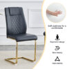 Table and chair set, large modern minimalist rectangular dining table, 0.39-inch imitation marble tabletop and golden metal legs, soft leather seats. F-1537