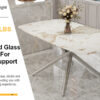 Table and chair set.Modern Luxurious white Marble-Patterned Tempered Glass Dining Table with 8 Chairs.Single fork silver metal table legs.Dark Gray PU dining chairs with silver metal legs.