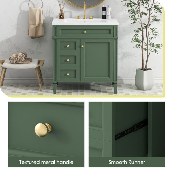30'' Bathroom Vanity with Top Sink, Modern Bathroom Storage Cabinet with 2 Drawers and a Tip-out Drawer, Single Sink Bathroom Vanity