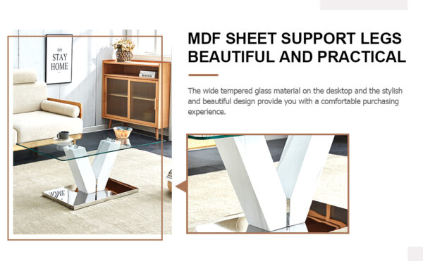 555afc4e9f684d40b7e0c6a05c90b8ca_20240206_06d12ea8d8074bb25a8404dcc6d9ea1f Modern minimalist coffee table. Transparent tempered glass tabletop with silver MDF pillars. Suitable for living room and dining room