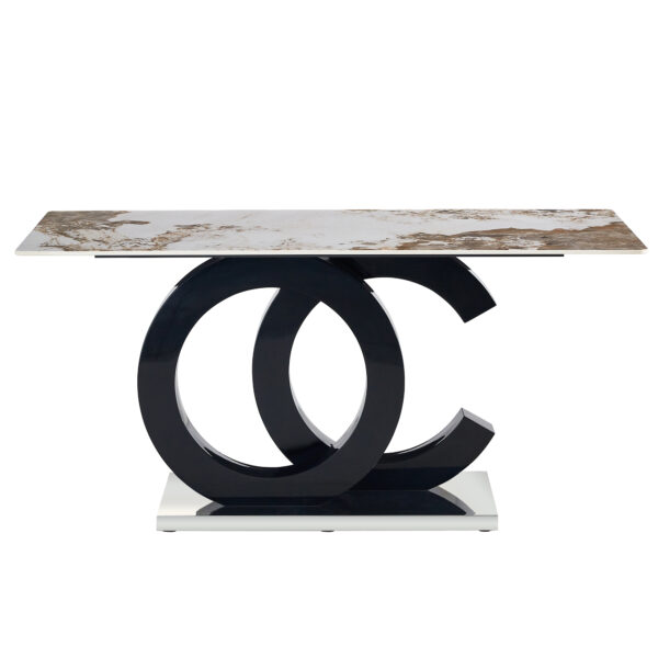 559c3a73f37a4af8a0aa8778a8e2fcb6_944b273f1115f4fd551c5cd15cd67085 Large modern minimalist rectangular dining table suitable for 6-8 people, Equipped with a 0.4 inch pattern desktop, MDF material OC shaped bracket, and metal base F-OC