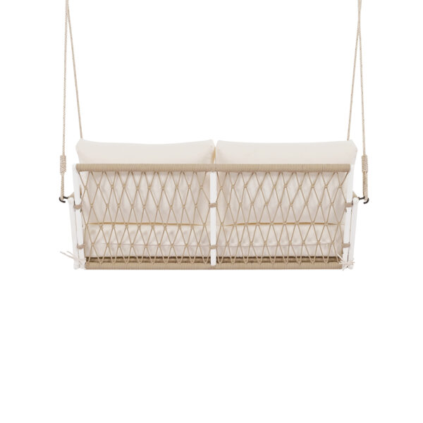 TREXM 1-Piece Woven Rope Outdoor Swing Sofa with Soft Cushions Seating 2 for Patio, Courtyard and Balcony (Beige)