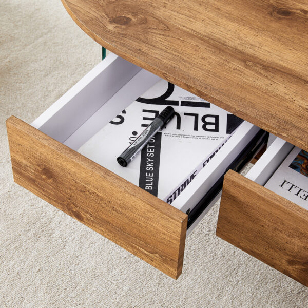 55ee7b47d4204bc3872427401a869851_88d5184214864f7e2d8ea0b845272930 Coffee table with double drawers. The board surface is MDF sticker, and both sides are transparent tempered glass. The design is simple and elegant, with excellent storage functions.