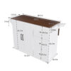 White Kitchen Island Cart with Foldable Tabletop & Drop Leaf - Mobile Breakfast Bar on Wheels with Wood Top and Storage