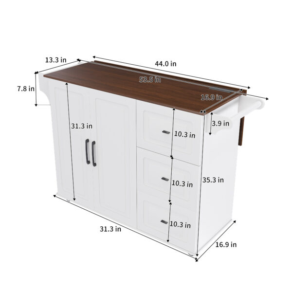 5613b35e34e84d5f9562de1b2caea04a_44cf840db5baf2735051084c140e1a67 White Kitchen Island Cart with Foldable Tabletop & Drop Leaf - Mobile Breakfast Bar on Wheels with Wood Top and Storage