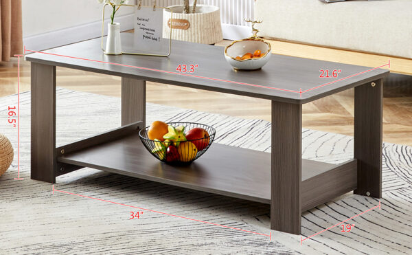56240f9850f349feb670ab03d7545373_20231011_e1a209536b927114b78974d1aa95f219 A modern and practical gray textured coffee table,tea table.Double layered coffee table made of MDF material,. Suitable for living room,bedroom and study room. 43.3"*21.6"*16.5" CT-16
