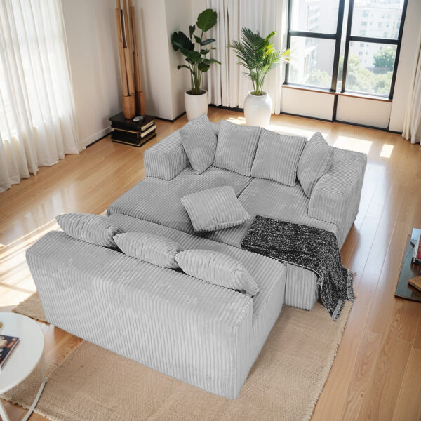 Modular U-Shaped Sectional Sofa,130-inch 4-Seater Chaise Lounge with Reversible Design, Striped Corduroy Fabric in Gray – Customizable Living Room or Bedroom Couch, Freely Configurable Layout.