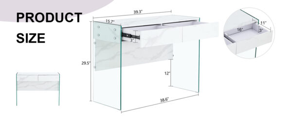 White environmental protection MDF minimalist dresser, desk, desktop computer desk, with double drawer storage space, simple home, perfect for various styles of home environment.